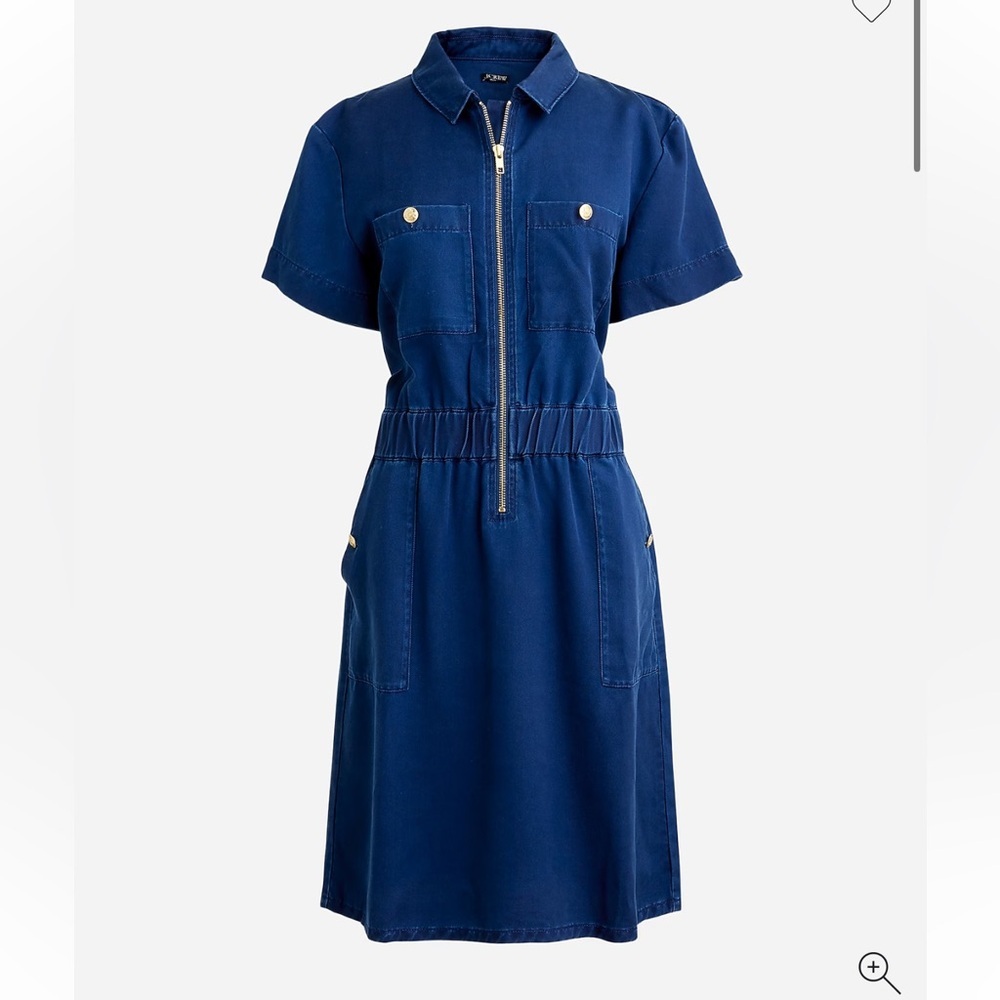 J. Crew Navy Zip-Front Short-Sleeve Midi Dress